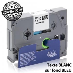 Ruban compatible P-Touch - 12mm * 8m - Blanc sur bleu