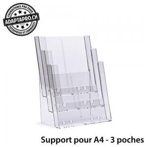 Support Acrylique - Comptoir - pour flyers A4 - 3 poches