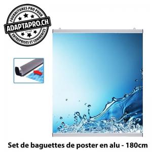 Baguettes pour posters en alu - 180cm - 2 pièces avec oeillets