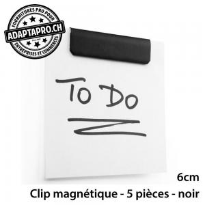 Clips magnétiques adhésifs - noir - pour feuille de 6cm de large - 5 pièces