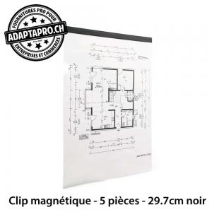Clips magnétiques adhésifs - noir - pour feuille de 29.7cm de large - 5 pièces