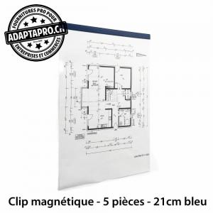 Clips magnétiques adhésifs - bleu - pour feuille de 21cm de large - 5 pièces