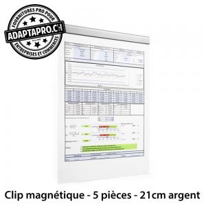 Clips magnétiques adhésifs - argent - pour feuille de 21cm de large - 5 pièces