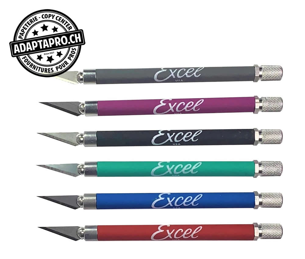 Excel Blades - EXL16018 - Outil - Cutter - K18 - Grip-On - avec capuchon protecteur - 1 de 6 couleurs assorties