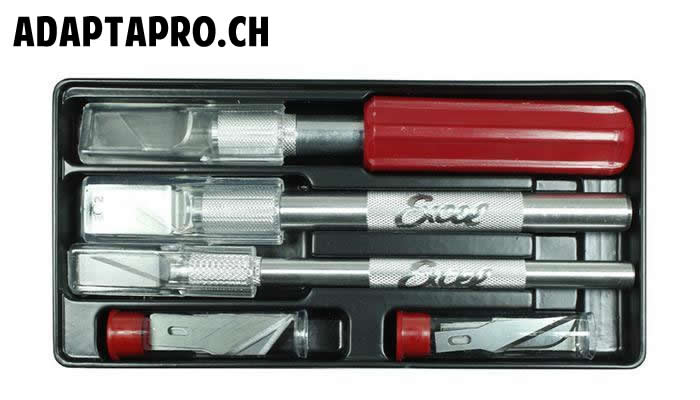 Excel Blades - EXL44082 - Outil - Set de cutter - Set Hobby - Boitier plastique - inclus 3 cutters, et 13 lames assorties