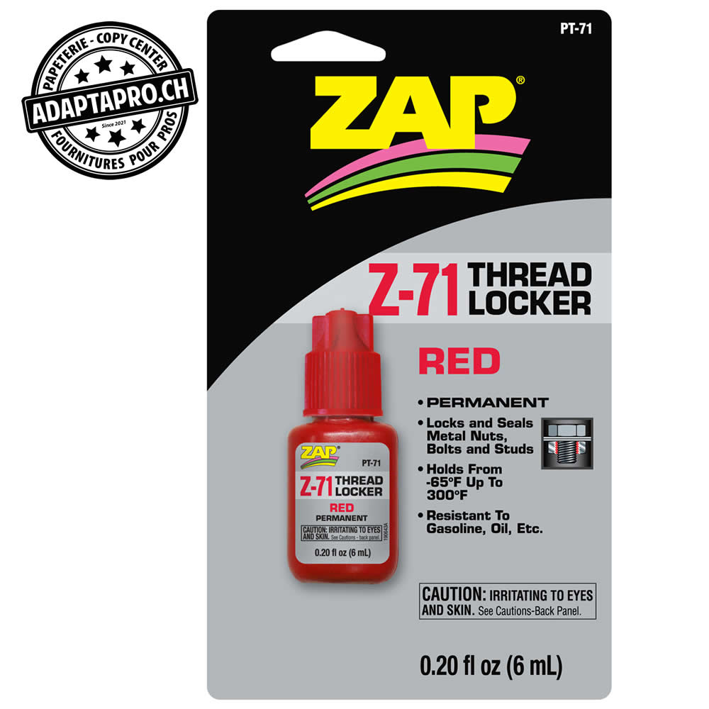 ZAP / Superglue - ZPT71 - Colle - Frein Filet - Permanent - Z-71 Rouge - 6ml (.2 fl oz.)