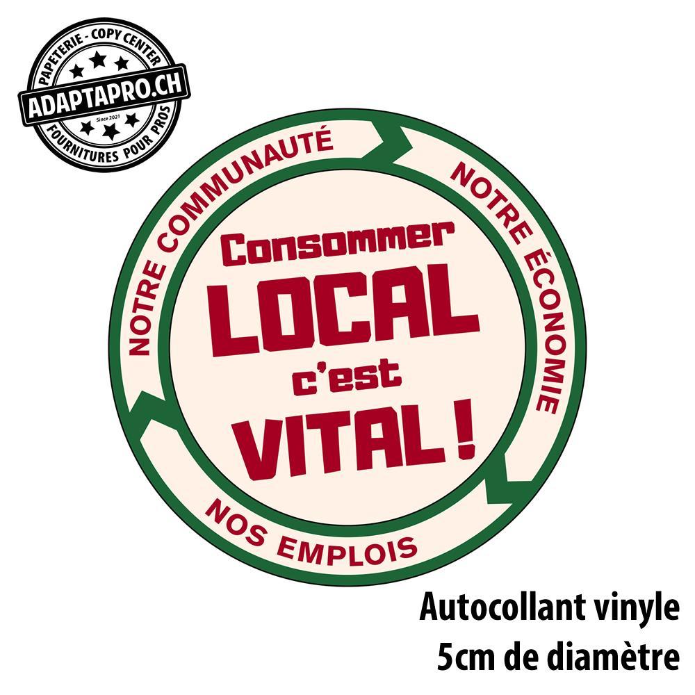 AdaptaPro - STK-CL-RD005 - Autocollant - Consommer LOCAL est VITAL - ROND 5cm