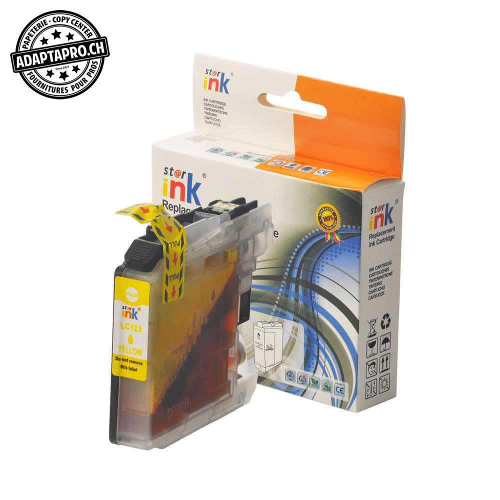 StarInk - SI-LC123-Y - Cartouche d'encre compatible - Brother LC-123Y - Jaune (10ml / 640 feuilles)