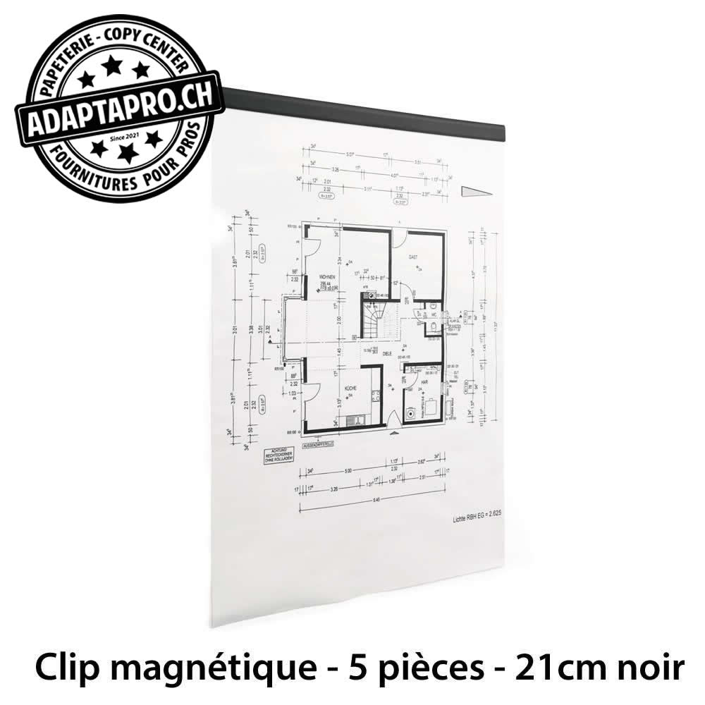 AdaptaPro - CLIP-MAG-021-K - Clips magnétiques adhésifs - noir - pour feuille de 21cm de large - 5 pièces