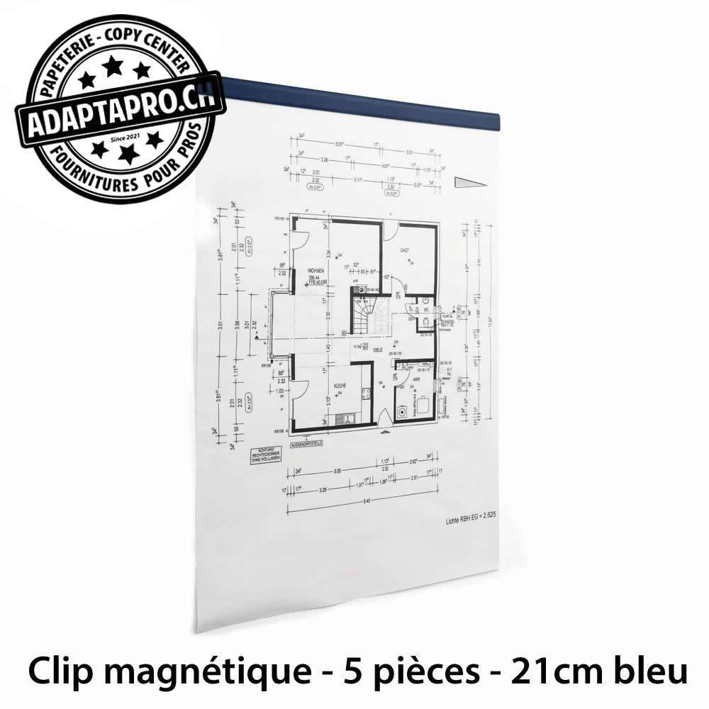 AdaptaPro - CLIP-MAG-029-B - Clips magnétiques adhésifs - bleu - pour feuille de 29.7cm de large - 5 pièces