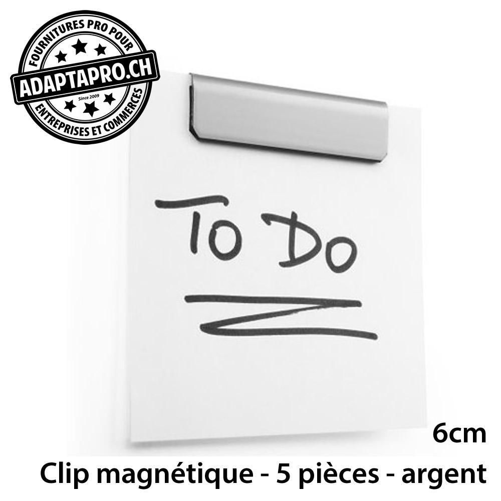 AdaptaPro - CLIP-MAG-006-S - Clips magnétiques adhésifs - argent - pour feuille de 6cm de large - 5 pièces