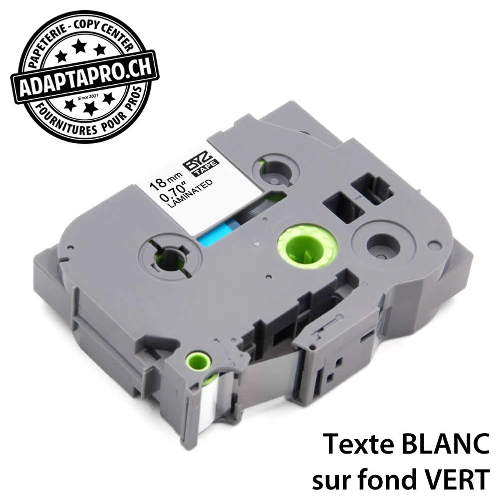 AdaptaPro - PT-09-WHGR - Ruban compatible P-touch - série TZ - 9mm * 8m - Blanc sur vert