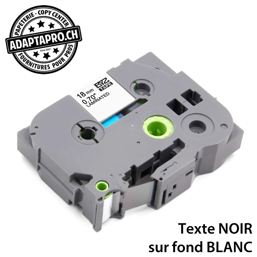 AdaptaPro - PT-12-BKWH - Ruban compatible P-touch - série TZ - 12mm * 8m - Noir sur blanc