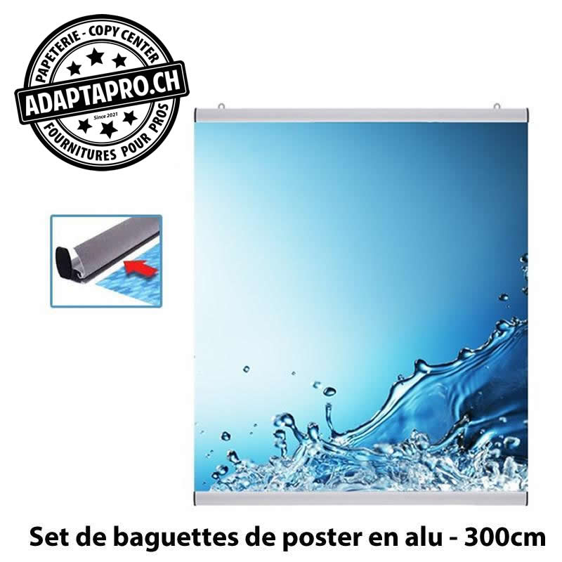 AdaptaPro - SDBP-300 - Baguettes pour posters en alu - 300cm - 2 pièces avec oeillets