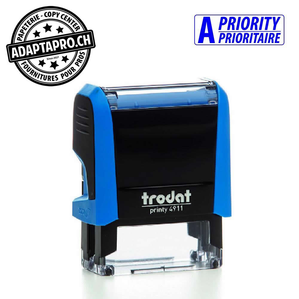 Trodat - TROD-4911T3B - Timbre complet - Trodat Printy 4911 - A-PRIORITAIRE - Boitier bleu, encre bleue