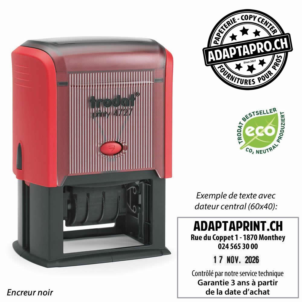Trodat - TROD-4727DK - Timbre complet - Trodat Printy 4727 - 60 x 40mm - Dateur Personnalisé - Encre noire