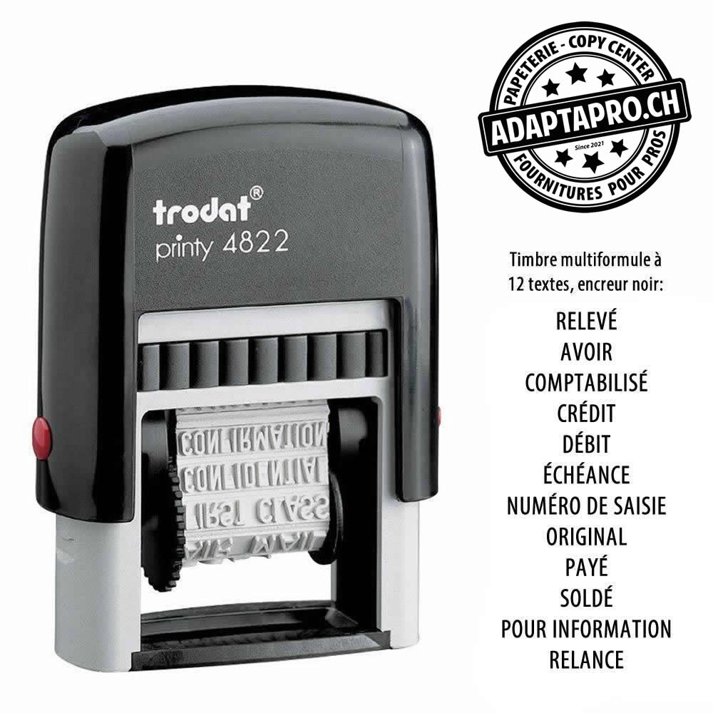 Trodat - TROD-4822B - Timbre complet - Trodat Printy 4822 - 20 x 6mm - Multiformule Version B - Encre Noire