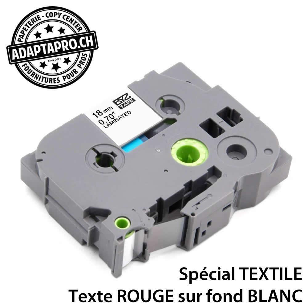 AdaptaPro - PT-T12-REWH - Ruban compatible P-Touch - POUR TEXTILE - 12mm * 3m - Rouge sur blanc