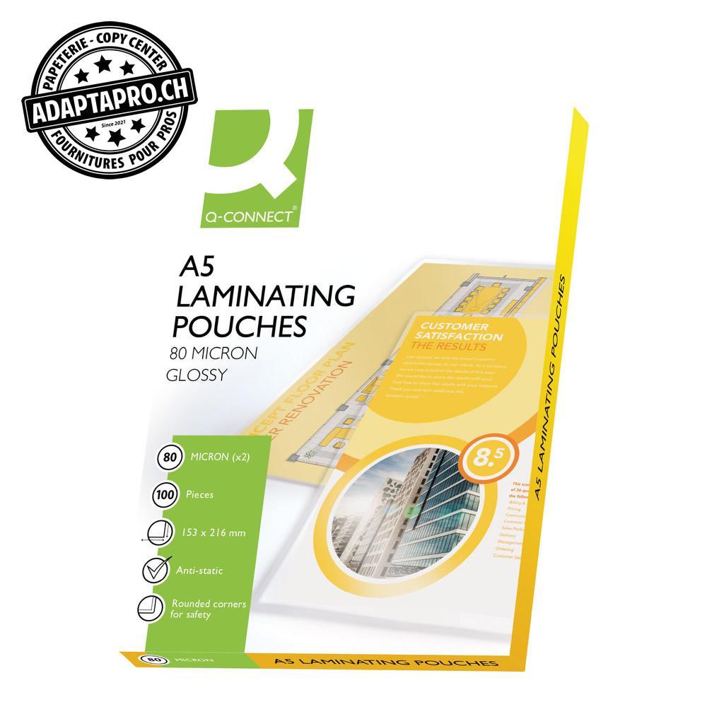 Q-Connect - KF04106 - Pochettes plastification Q-CONNECT brillantes - 80µ - A5 - 154*216mm - 100 pces
