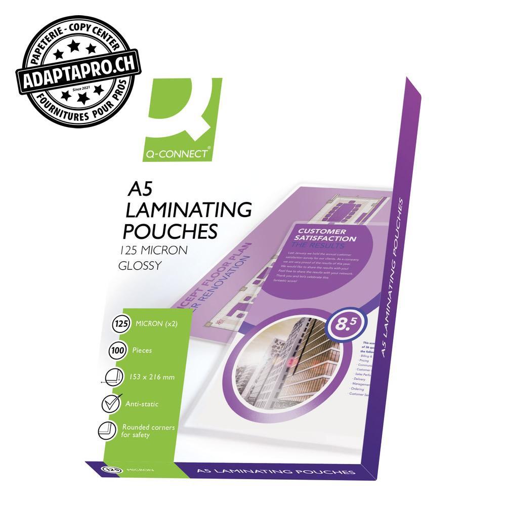 Q-Connect - KF04108 - Pochettes plastification Q-CONNECT brillantes - 125µ - A5 - 154*216mm - 100 pces