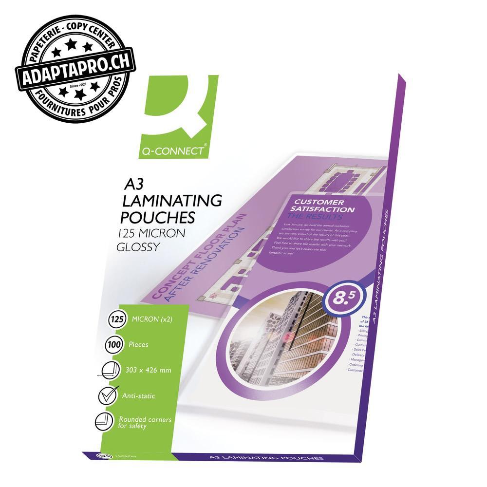 Q-Connect - KF04124 - Pochettes plastification Q-CONNECT brillantes - 125µ - A3 - 303*426mm - 100 pces