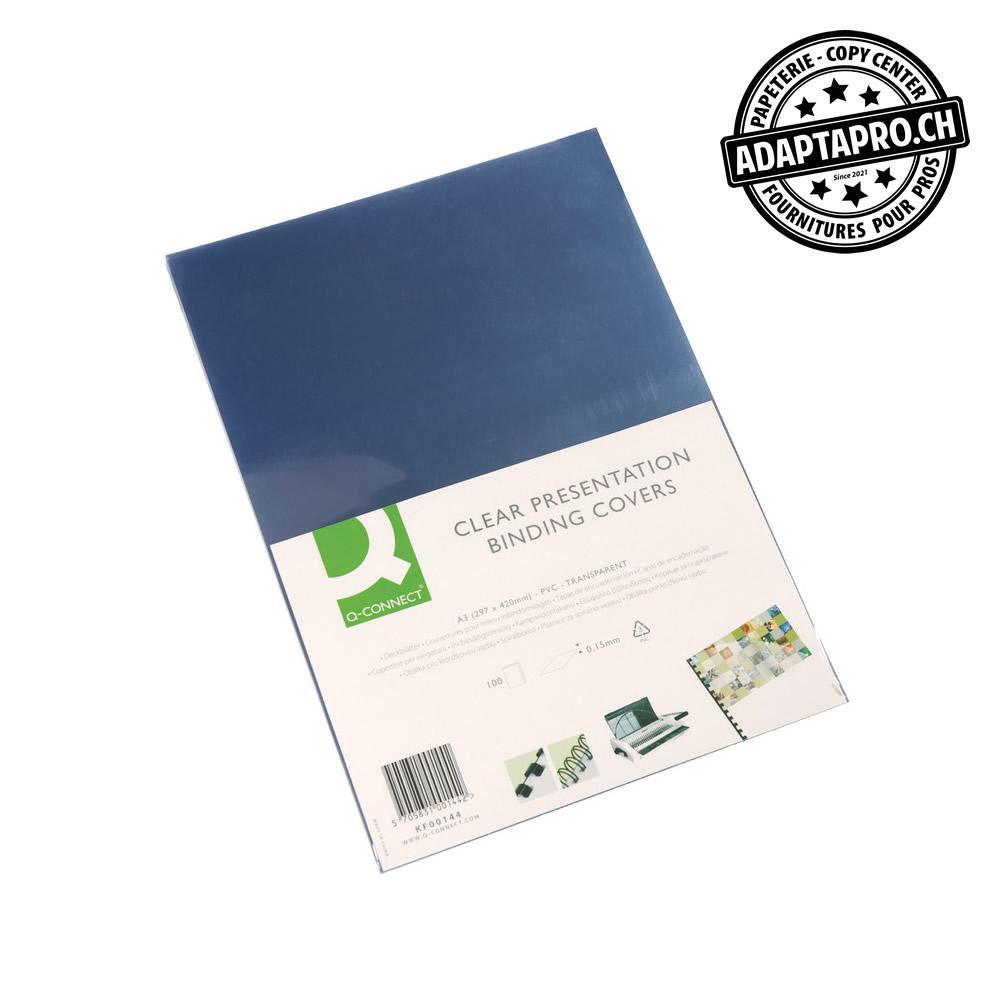Q-Connect - KF32120 - Couvertures Q-CONNECT PVC - transparentes - 0.15mm - A4 - 100 pces