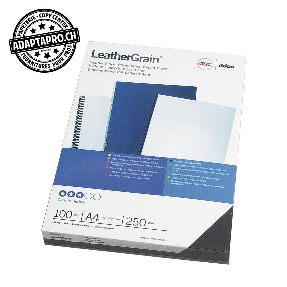 GBC - GBC-CE040010 - Couvertures GBC LeatherGrain - imitation cuir noir - 250g - A4 - 100 pces