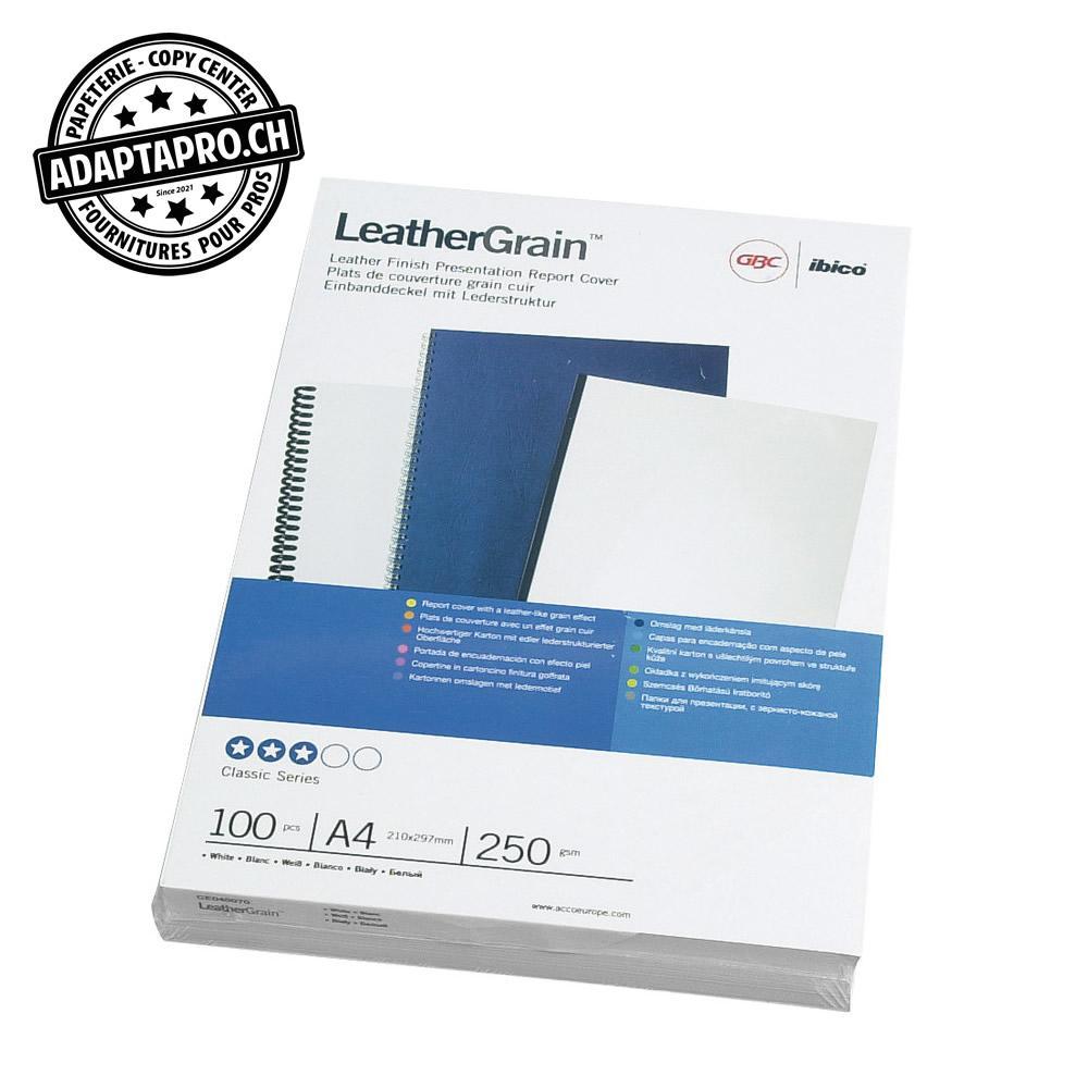GBC - GBC-CE040070 - Couvertures GBC LeatherGrain - imitation cuir blanc - 250g - A4 - 100 pces