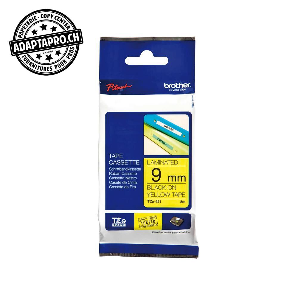 Brother - BRO-TZE-621 - Ruban BROTHER P-touch TZe laminé - 9mm - 8m - noir sur jaune