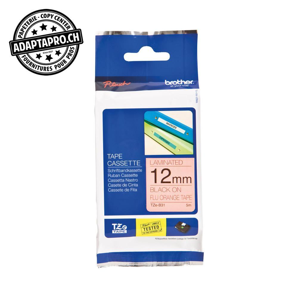 Brother - BRO-TZE-B31 - Ruban BROTHER P-touch TZe laminé - 12mm - 5m - noir sur orange fluo