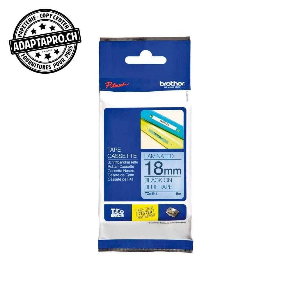 Brother - BRO-TZE-541 - Ruban BROTHER P-touch TZe laminé - 18mm - 8m - noir sur bleu