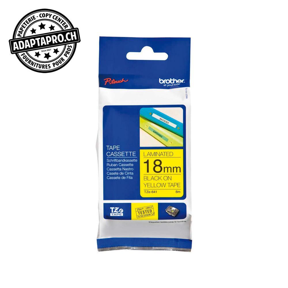 Brother - BRO-TZE-641 - Ruban BROTHER P-touch TZe laminé - 18mm - 8m - noir sur jaune
