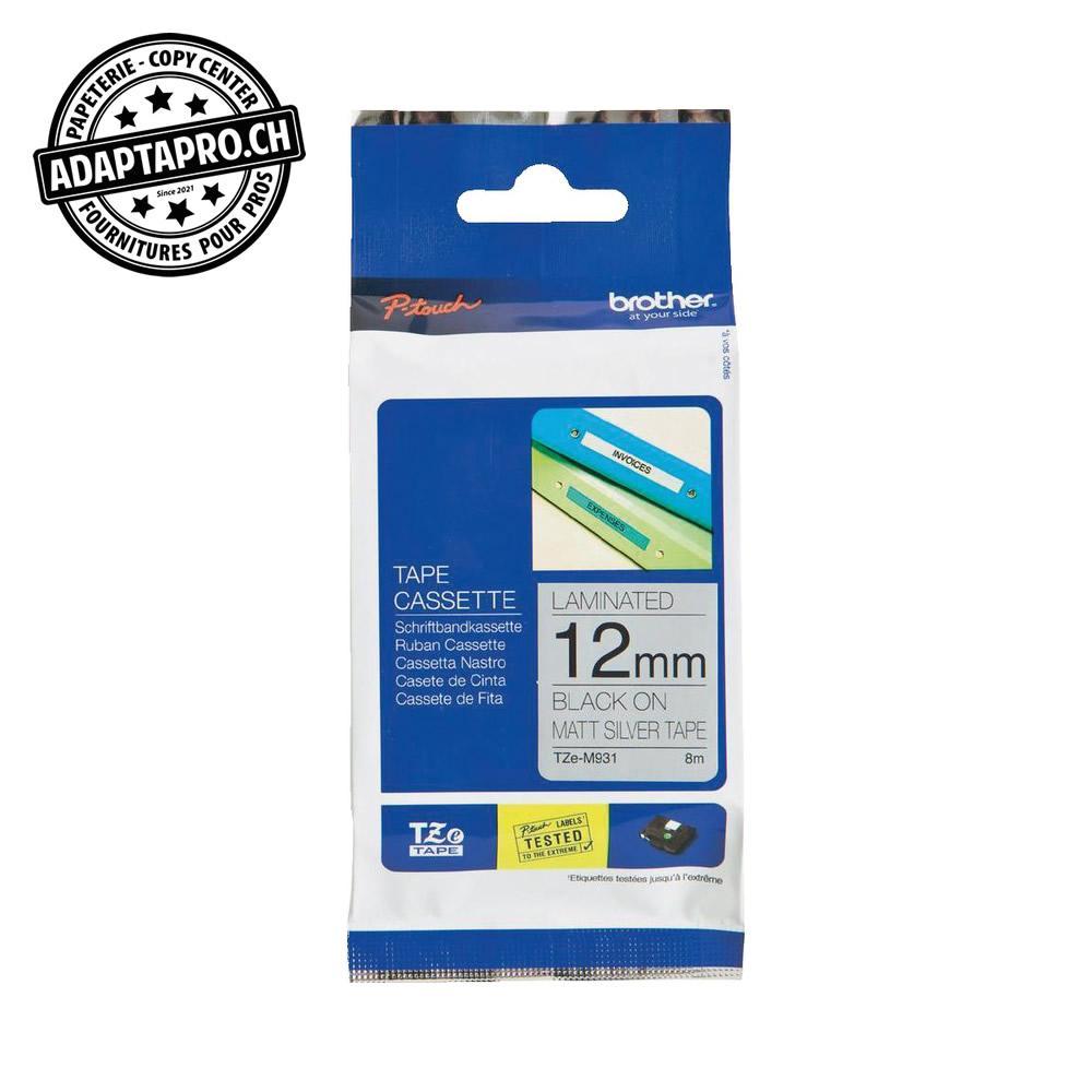 Brother - BRO-TZE-M931 - Ruban BROTHER P-touch TZe laminé - mat - 12mm - 8m - noir sur argent