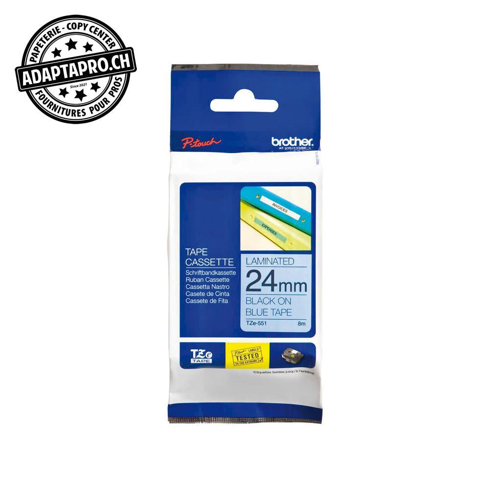 Brother - BRO-TZE-551 - Ruban BROTHER P-touch TZe laminé - 24mm - 8m - noir sur bleu
