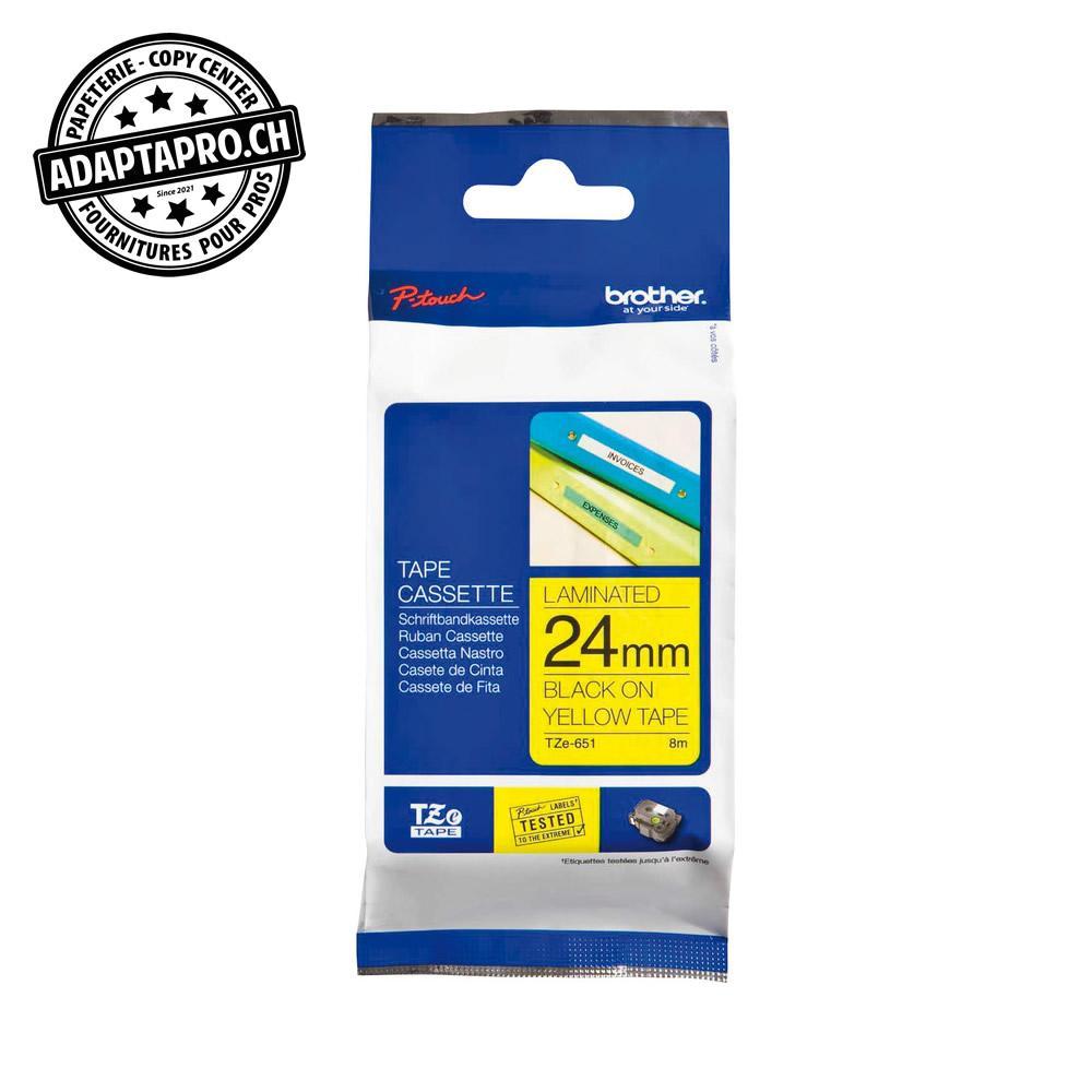 Brother - BRO-TZE-651 - Ruban BROTHER P-touch TZe laminé - 24mm - 8m - noir sur jaune