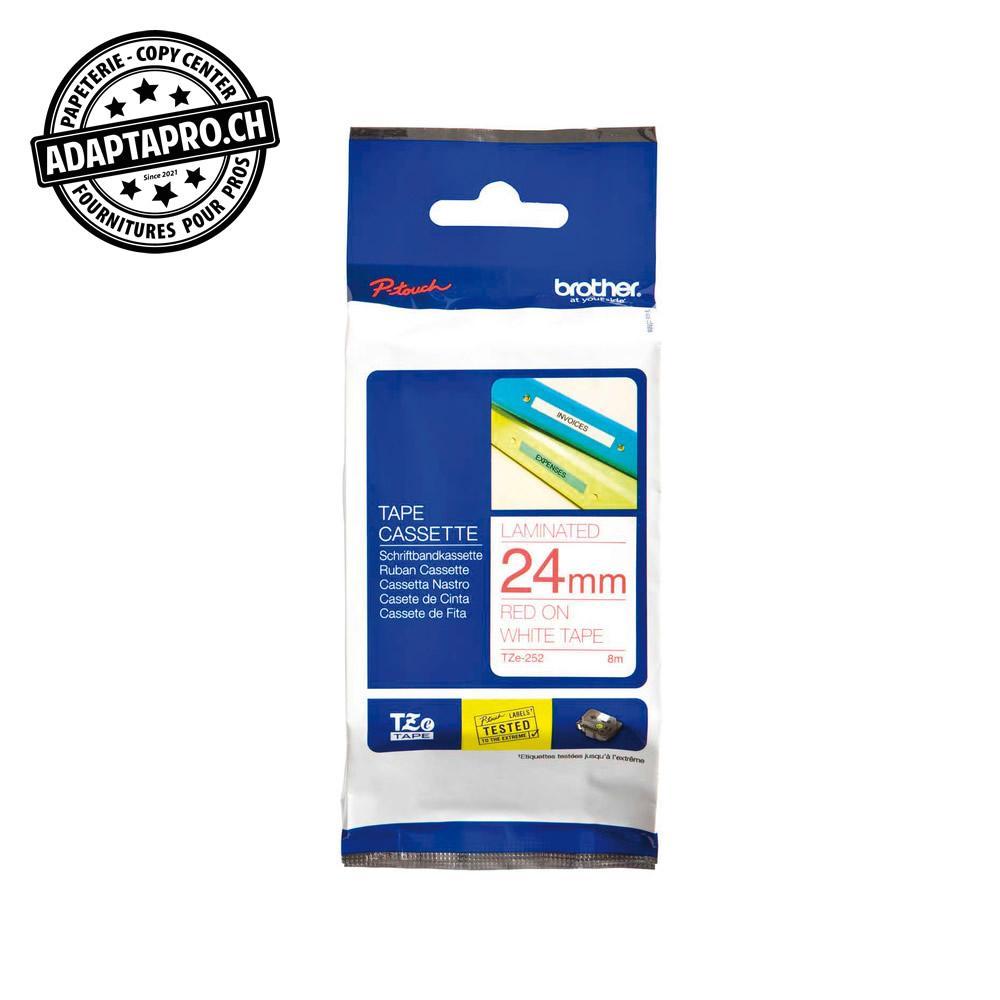 Brother - BRO-TZE-252 - Ruban BROTHER P-touch TZe laminé - 24mm - 8m - rouge sur blanc