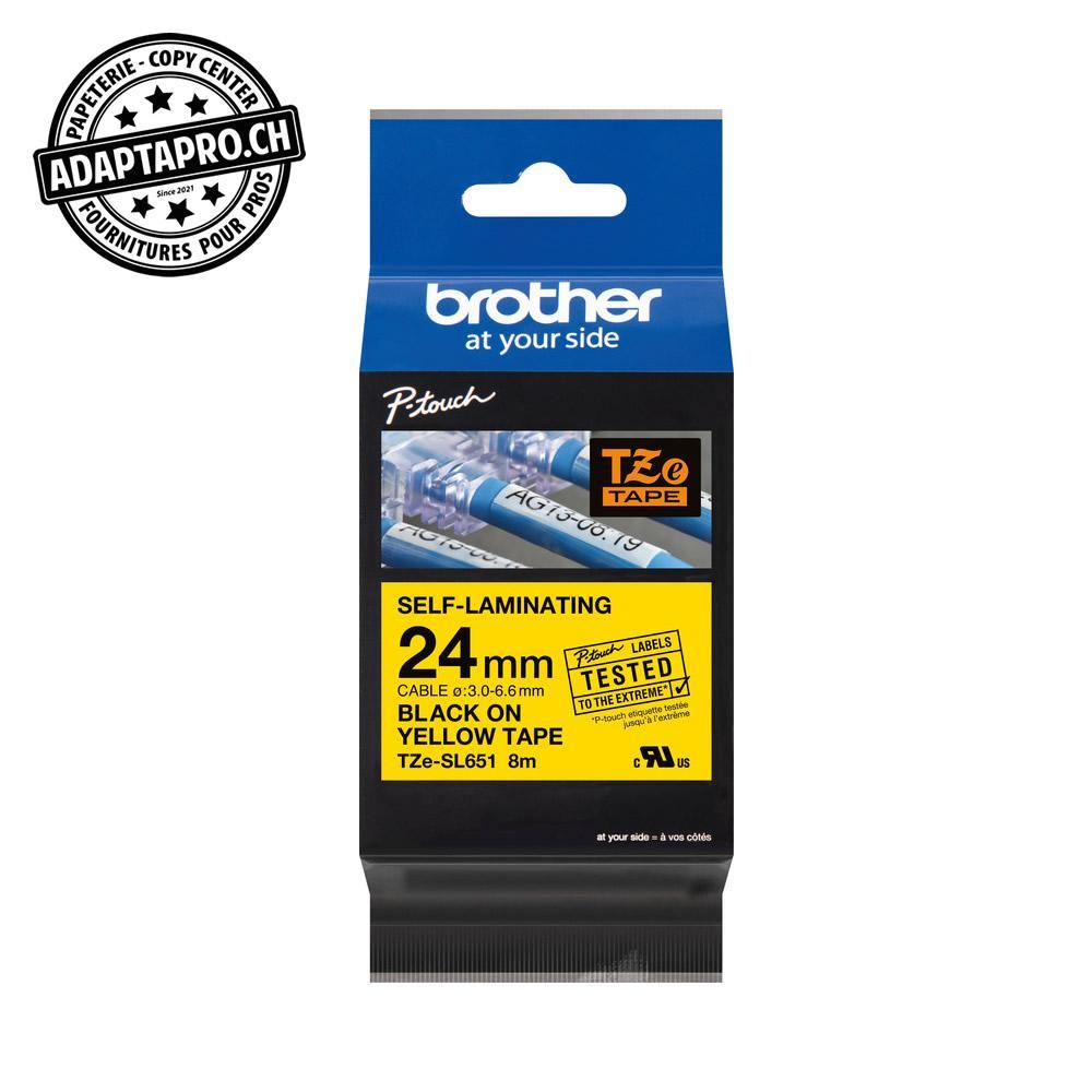 Brother - BRO-TZE-SL651 - Ruban BROTHER P-touch TZe laminé - câbles - 24mm - 8m - noir sur jaune
