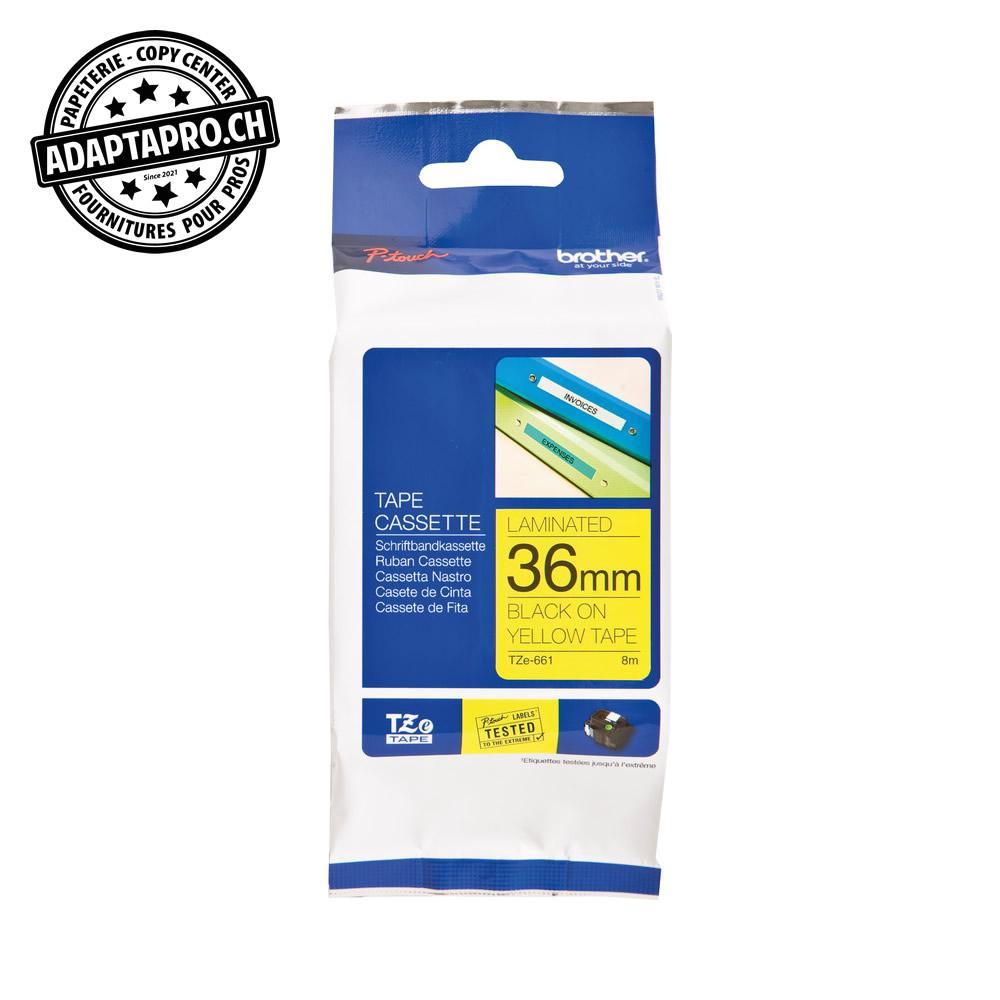 Brother - BRO-TZE-661 - Ruban BROTHER P-touch TZe laminé - 36mm - 8m - noir sur jaune