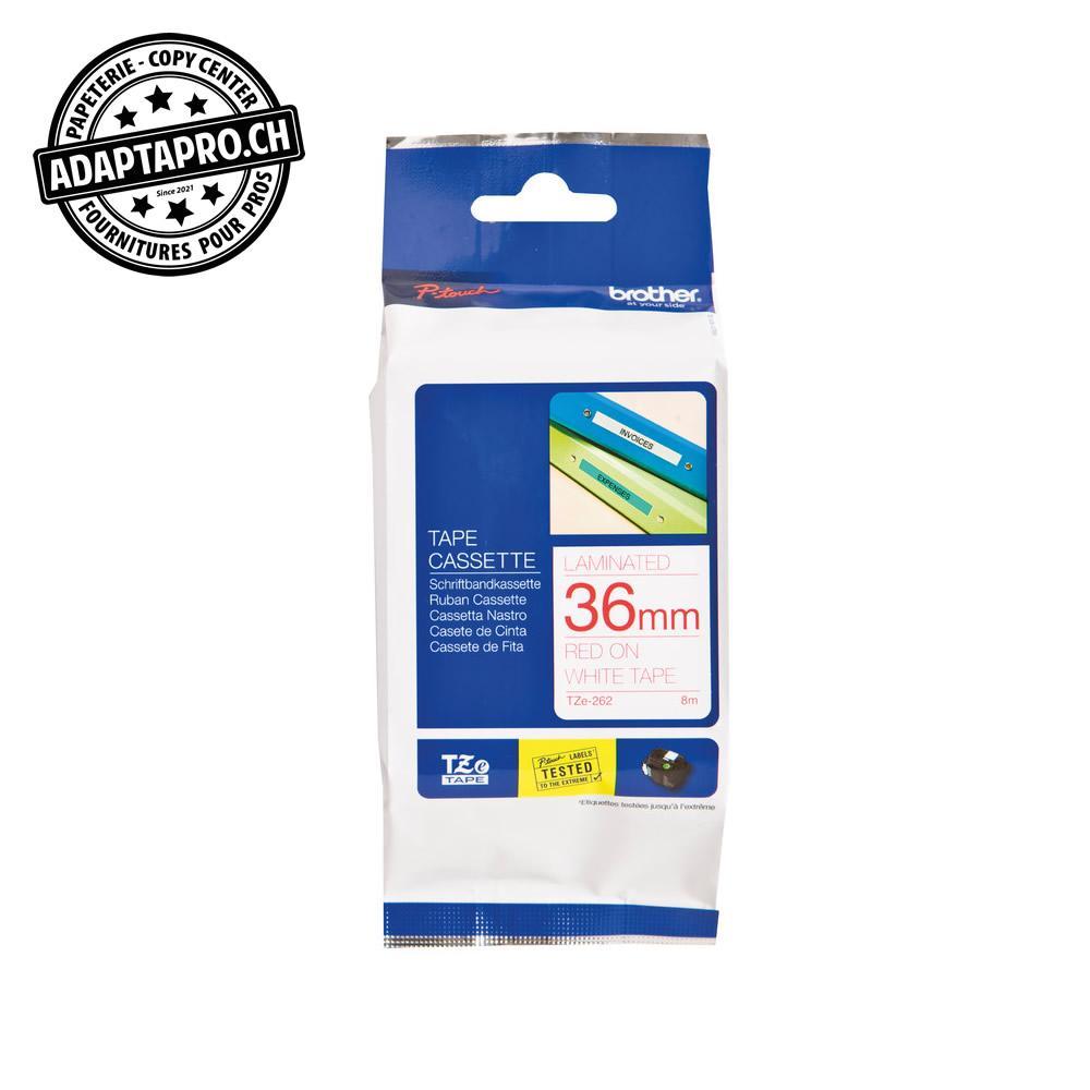 Brother - BRO-TZE-262 - Ruban BROTHER P-touch TZe laminé - 36mm - 8m - rouge sur blanc