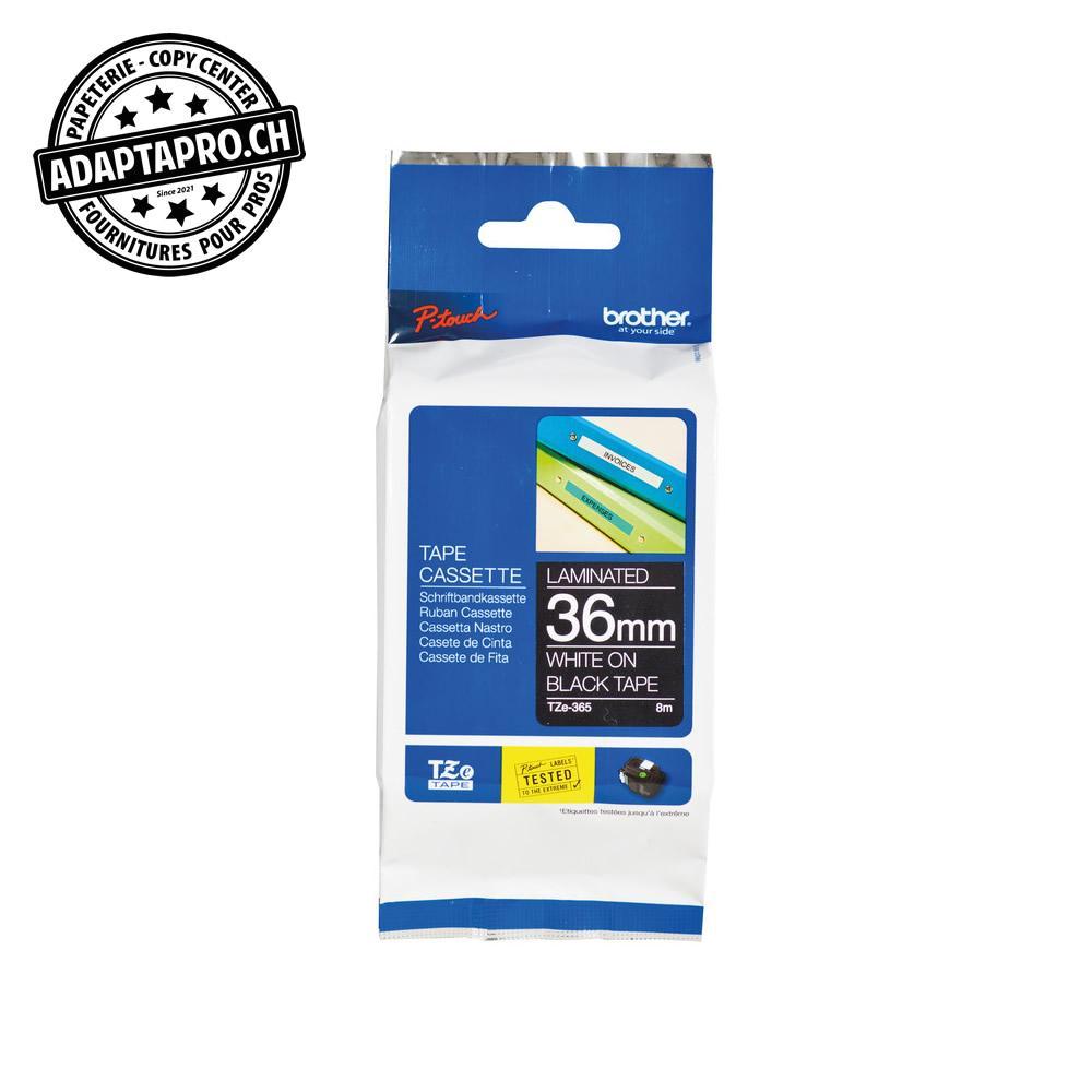 Brother - BRO-TZE-365 - Ruban BROTHER P-touch TZe laminé - 36mm - 8m - noir sur blanc