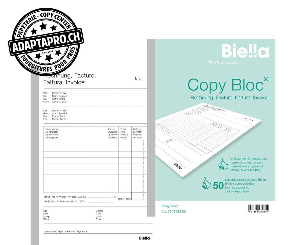 Biella - BIEL-51352500U - Bloc à duplicata BIELLA Copy Bloc - Facture - A5 - 50 feuilles * 2