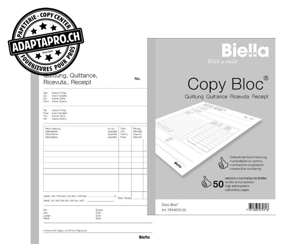 Biella - BIEL-51452500U - Bloc à duplicata BIELLA Copy Bloc - Quittance - A5 - 50 feuilles * 2