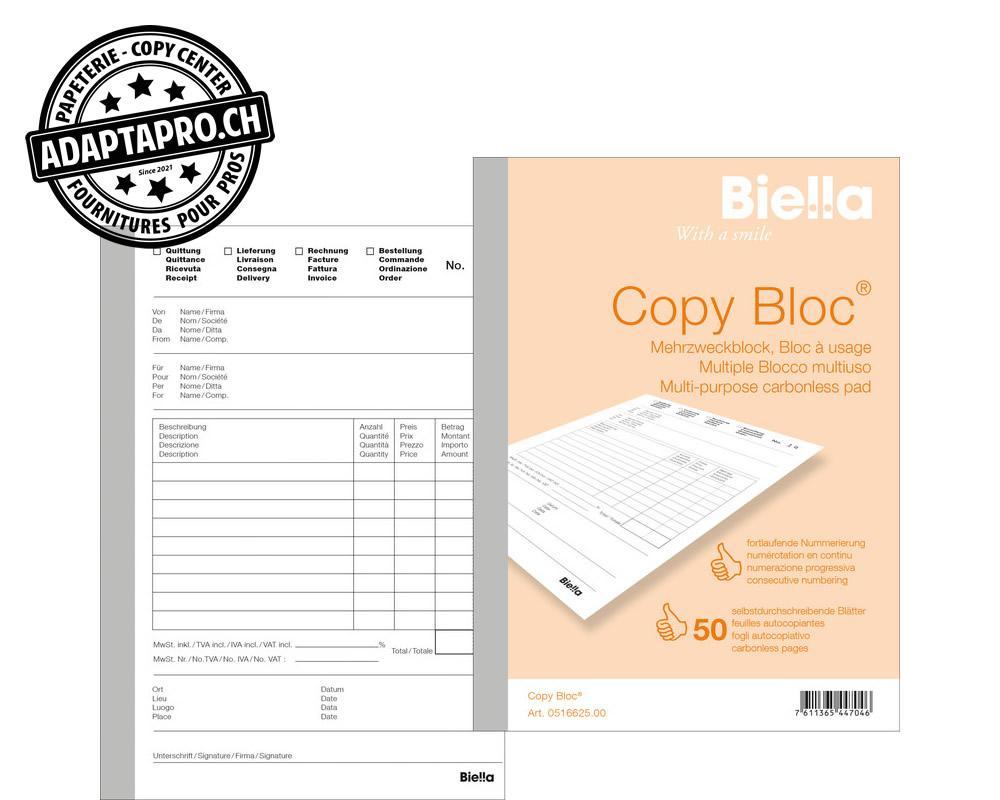 Biella - BIEL-51662500U - Bloc à duplicata BIELLA Copy Bloc - Multi Usage - A6 - 50 feuilles * 2