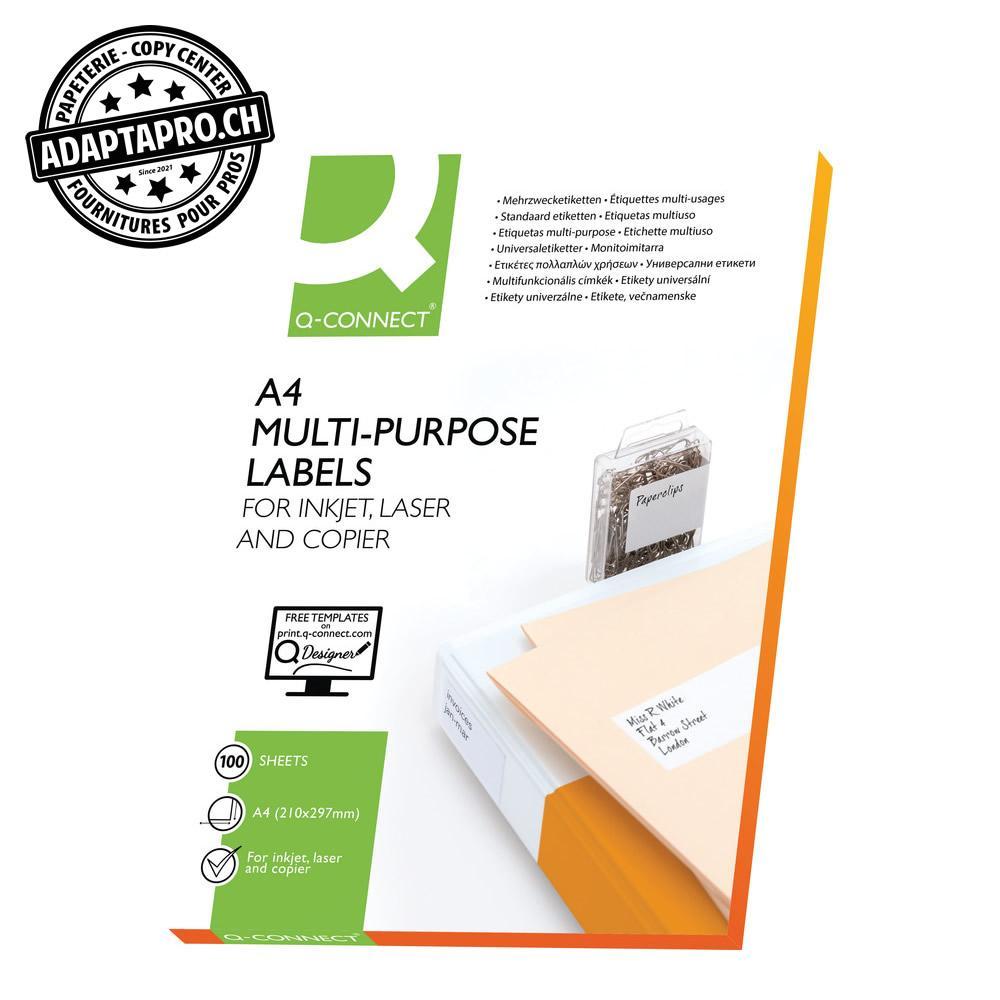 Q-Connect - KF10664 - Etiquettes Q-CONNECT - feuilles A4 - 210*297mm - 100 pces / 100 feuilles
