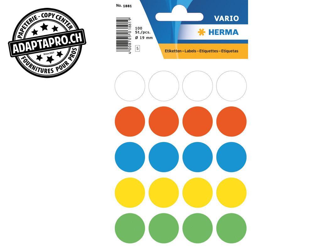 Herma - HRMA-1881 - Pastilles de couleur HERMA Vario - dia 19mm - couleurs assorties - 100 ex
