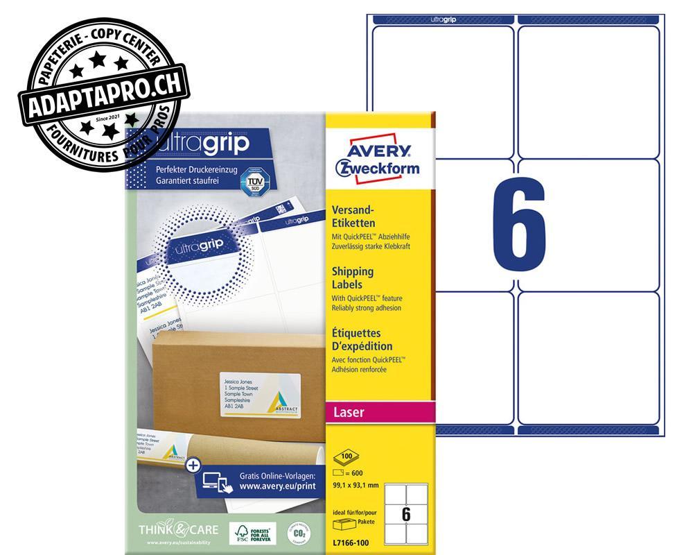 Avery Zweckform - AVZ-L7166-100 - Etiquettes universelles AVERY ZWECKFORM ultragrip - 99.1x 93.1mm - 6/A4 - 100 flles