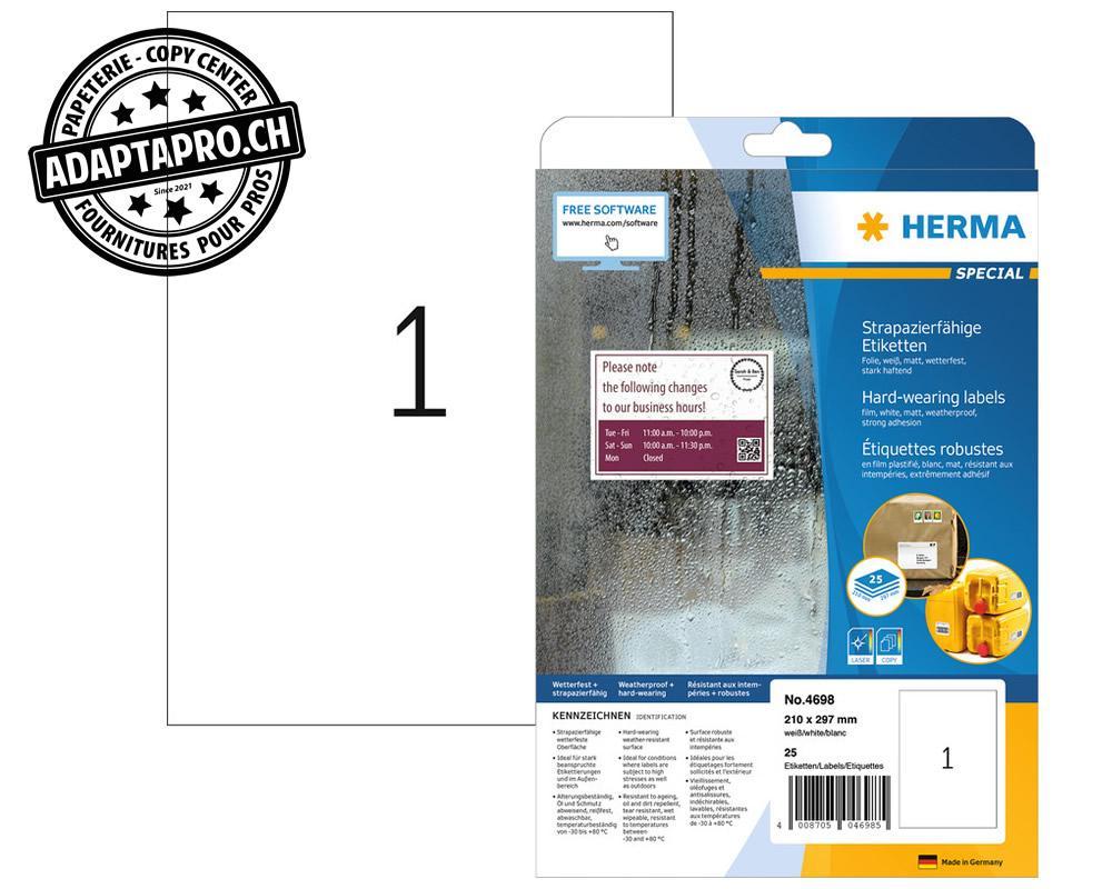 Herma - HRMA-4698 - Etiquettes autoadhésives robustes HERMA Special - PES - A4 - 25 feuilles