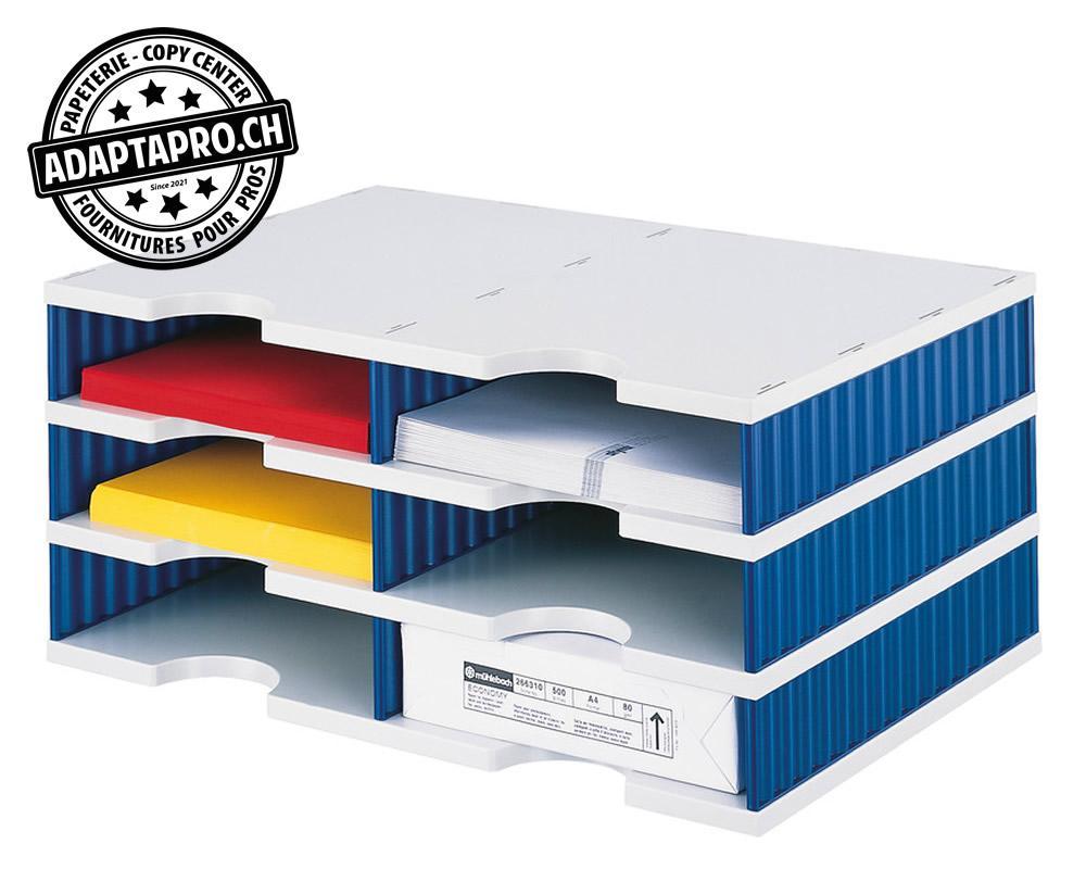 Styro - STY-268-02031.38 - Module de classement STYRODOC duo - 3 étages / 6 casiers 57mm - C4 485x331 - gris / bleu