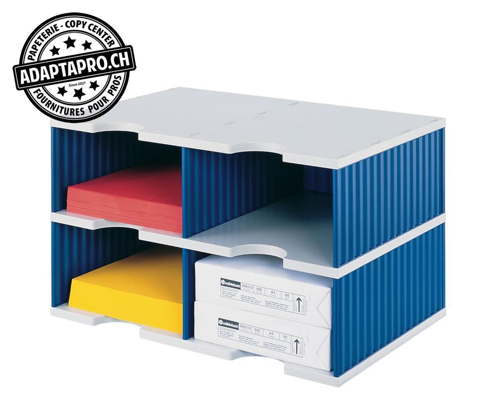 Styro - STY-268-0222.38 - Module de classement STYRODOC duo - 2 étages / 4 casiers 127mm - C4 485x331 - gris / bleu