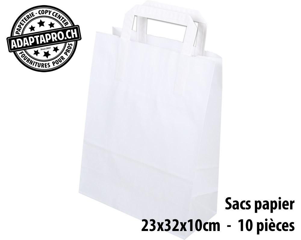 AdaptaPro - APB-F233210WF - Sacs en papier vierge - blanc - anses plates - 80gsm - 23*32*10cm - 10 pièces